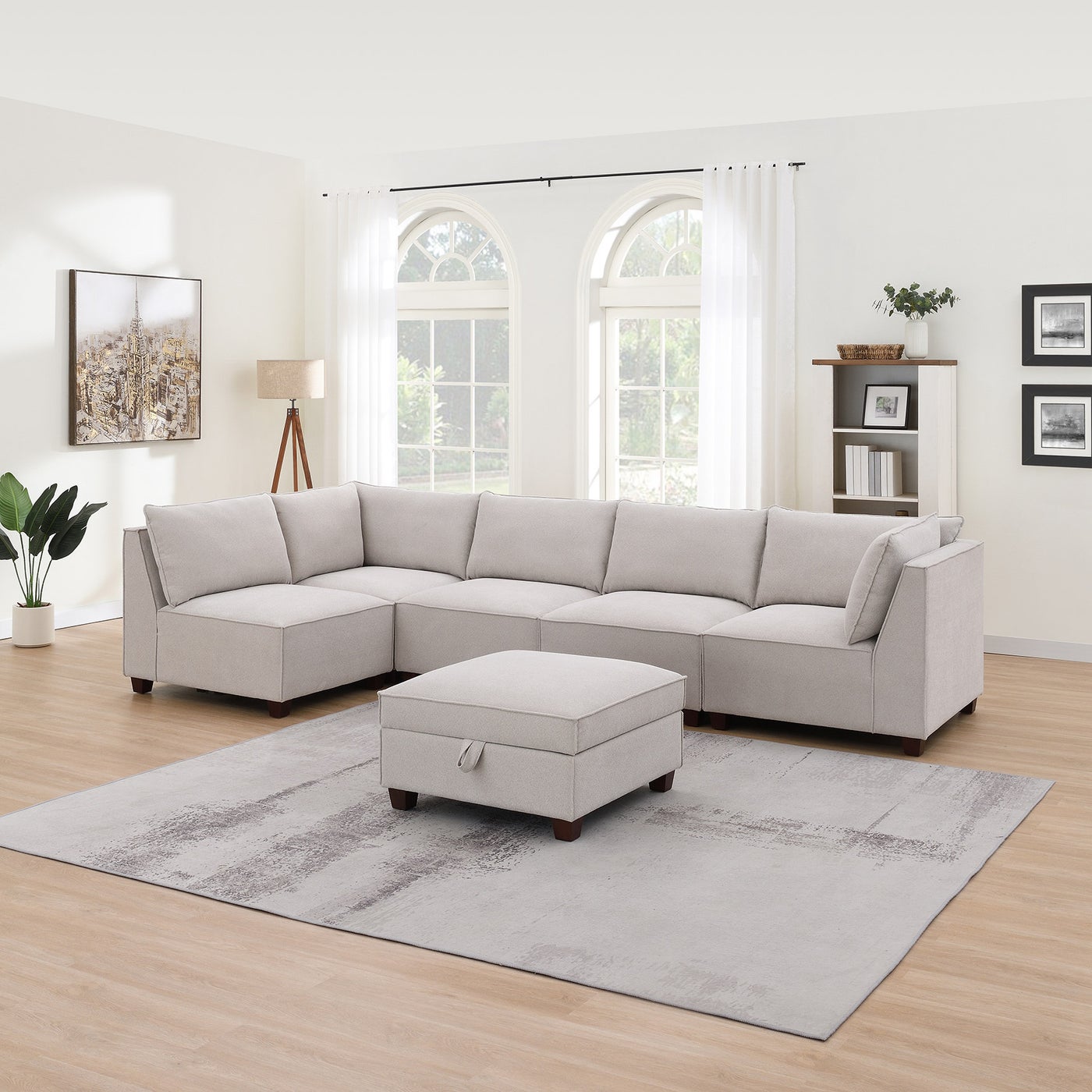 Ontai Marven 4 pc White sectional in off-white polyester — Modular 4-piece, 5 seats — photo 1 of 8