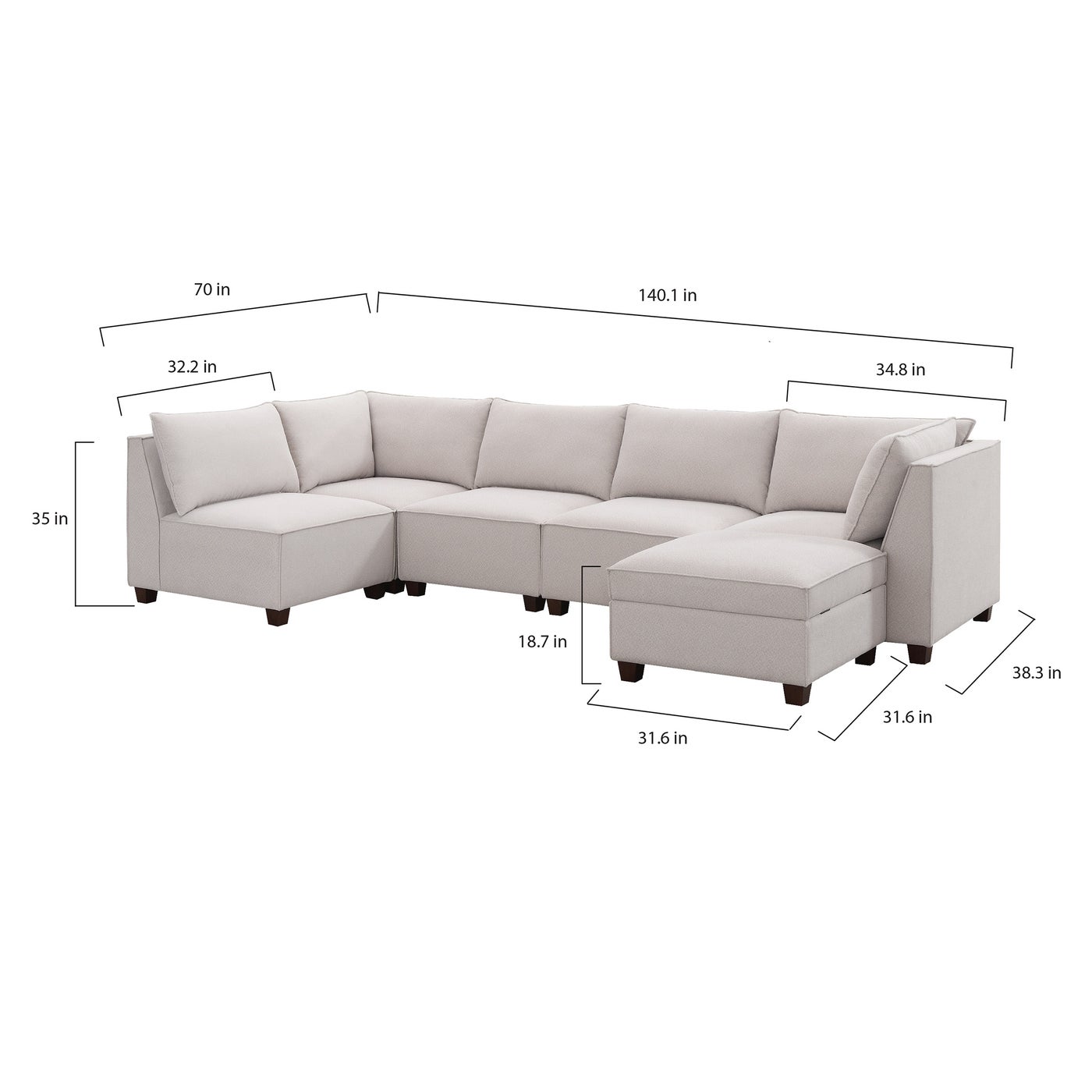 Ontai Marven 4 pc White sectional in off-white polyester — Modular 4-piece, 5 seats — photo 2 of 8