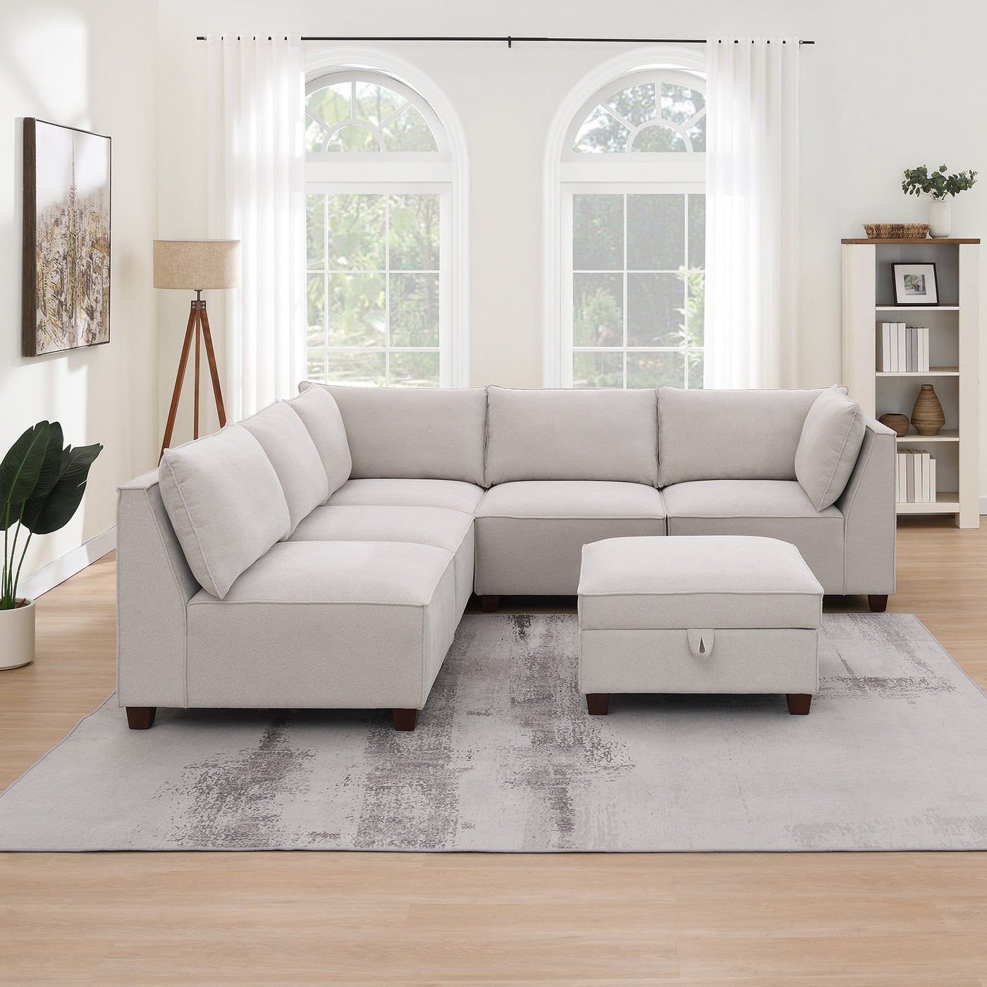 Ontai Marven 4 pc White sectional in off-white polyester — Modular 4-piece, 5 seats — photo 3 of 8