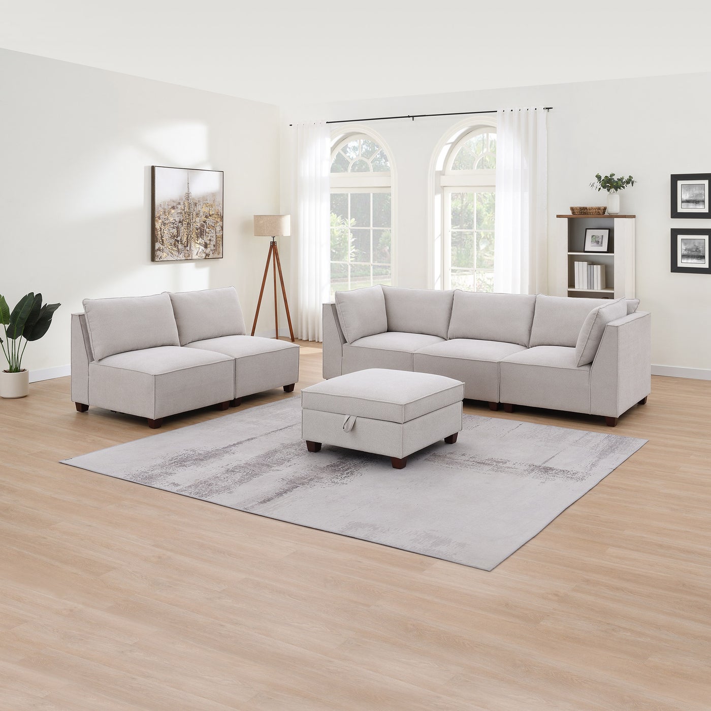 Ontai Marven 4 pc White sectional in off-white polyester — Modular 4-piece, 5 seats — photo 4 of 8