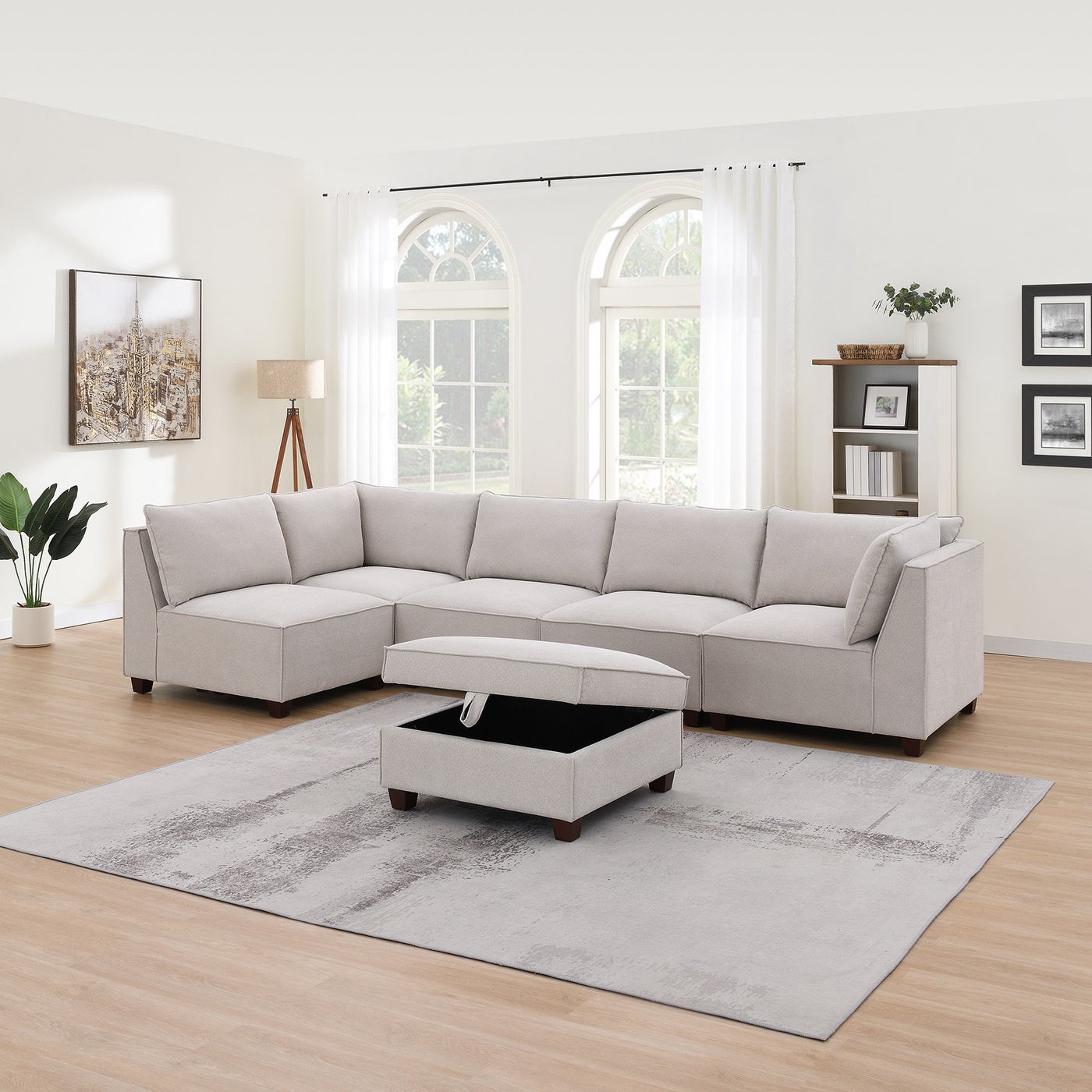 Ontai Marven 4 pc White sectional in off-white polyester — Modular 4-piece, 5 seats — photo 5 of 8