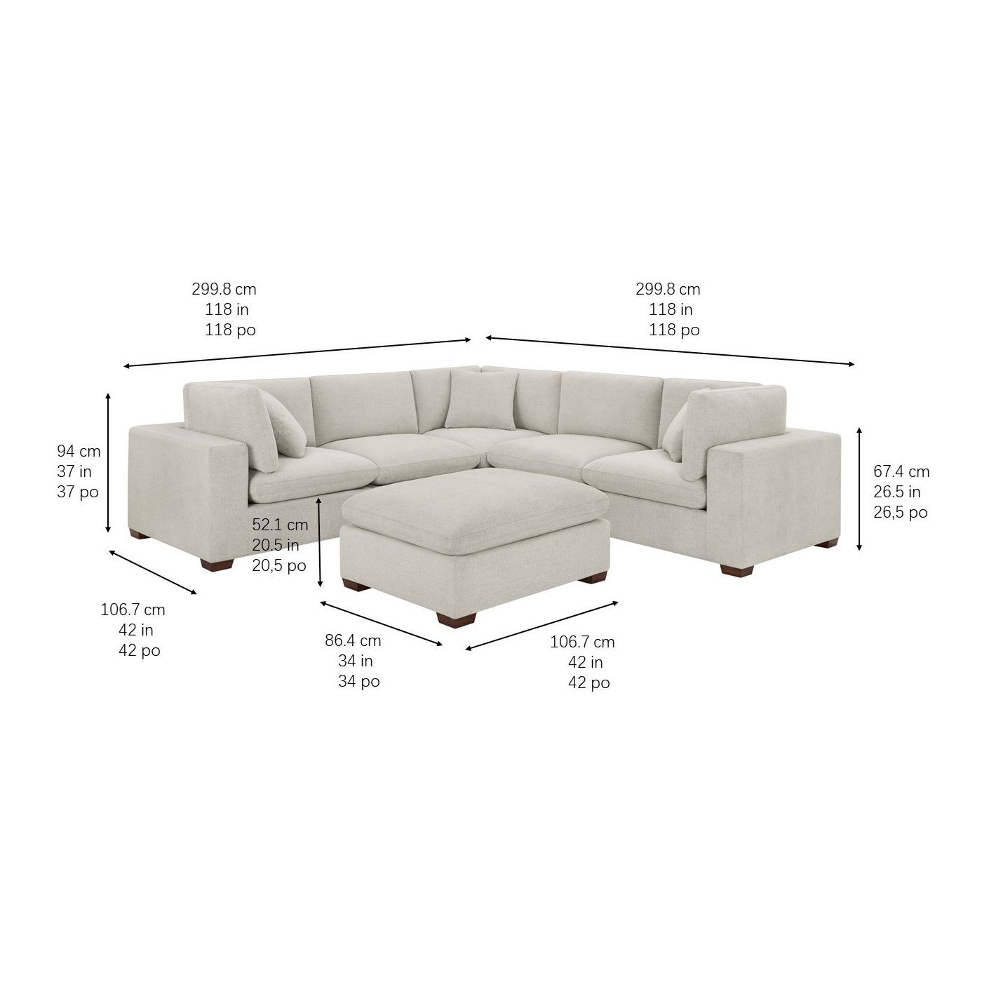 Thomasville Lowell 6-pc Brand New sectional in light gray polyester — Modular (Reconfigurable), 6 seats — photo 12 of 23
