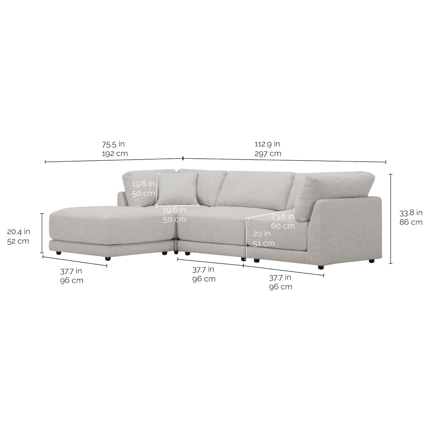 Aiden & Ivy Dayna 4-pc Modular Sectional sectional in light gray polyester — Modular 4-piece (corner, armless, ottoman), 4 seats — photo 4 of 9