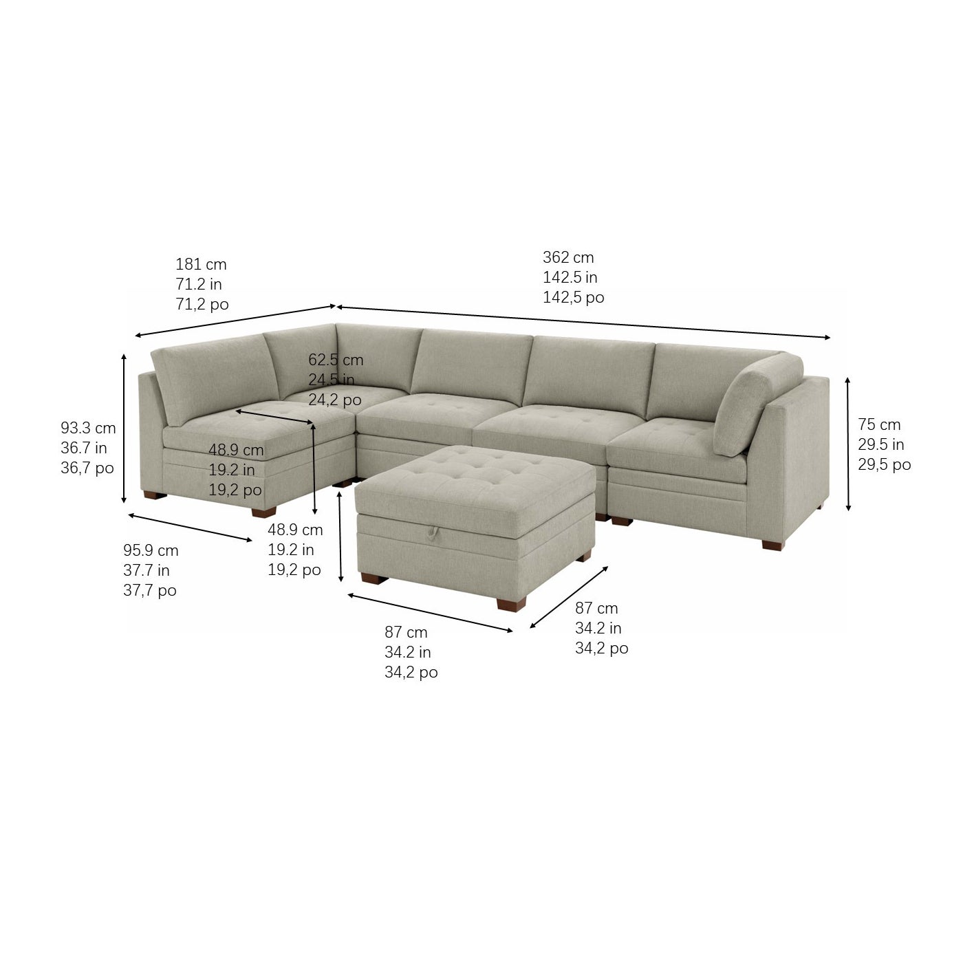 Thomasville Tisdale sectional in beige polyester — Modular 6-piece, 6 seats — photo 2 of 8